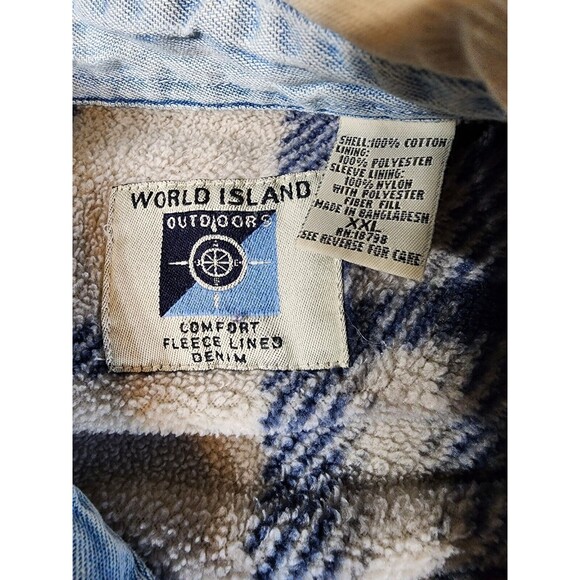 Vintage World Island Outdoor Fleece Lined Shacket Denim Jacket Mens XXL Distress - Picture 5 of 16